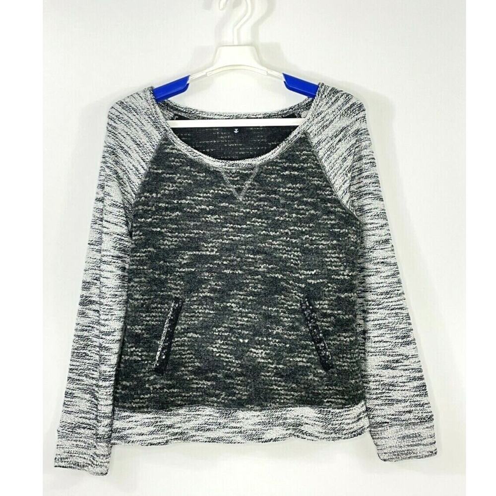 Miss Me Pullover Sweater Top Sequins Black Raglan Sleeves Boucle Size Small